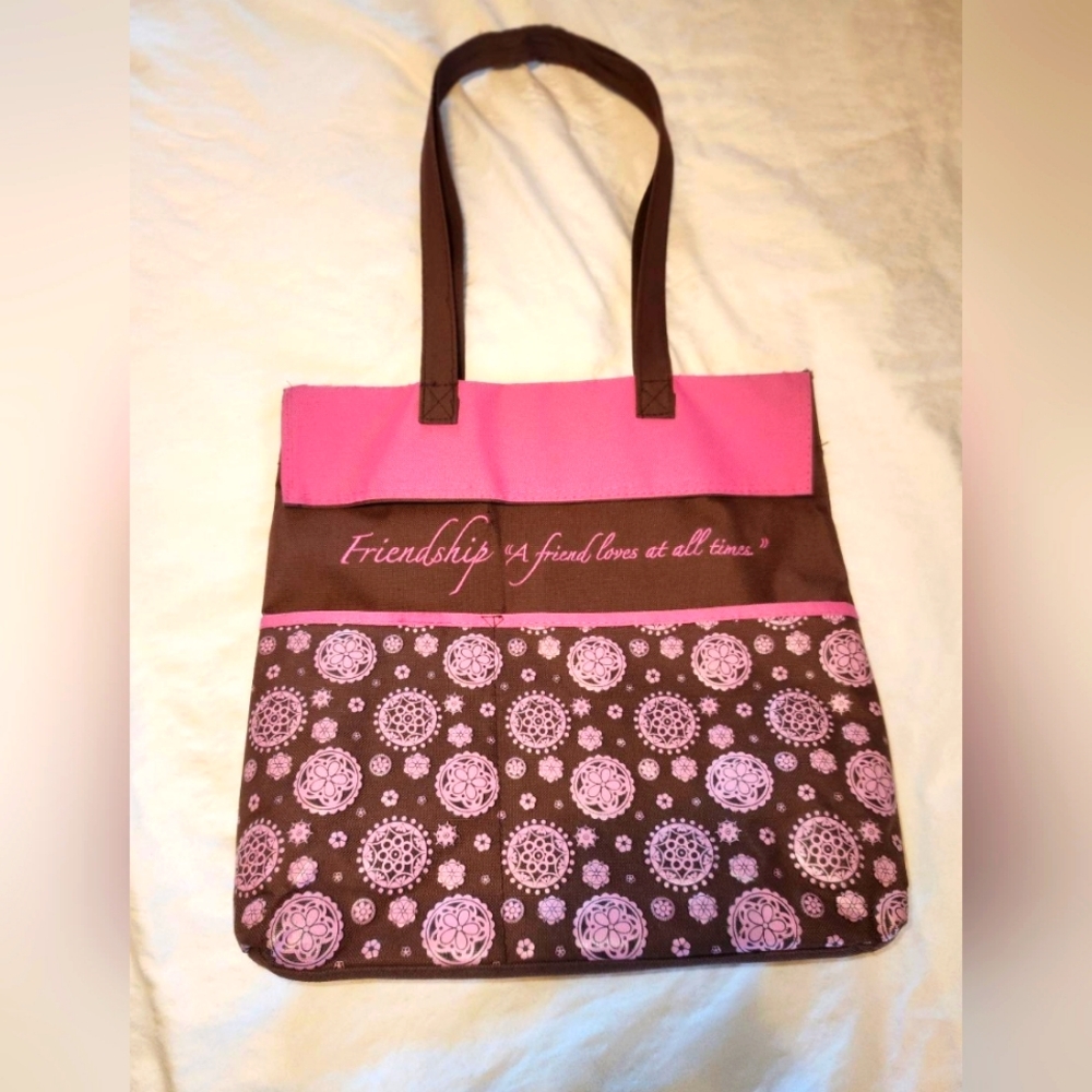 Tote brown and pink "A Friend Loves..."